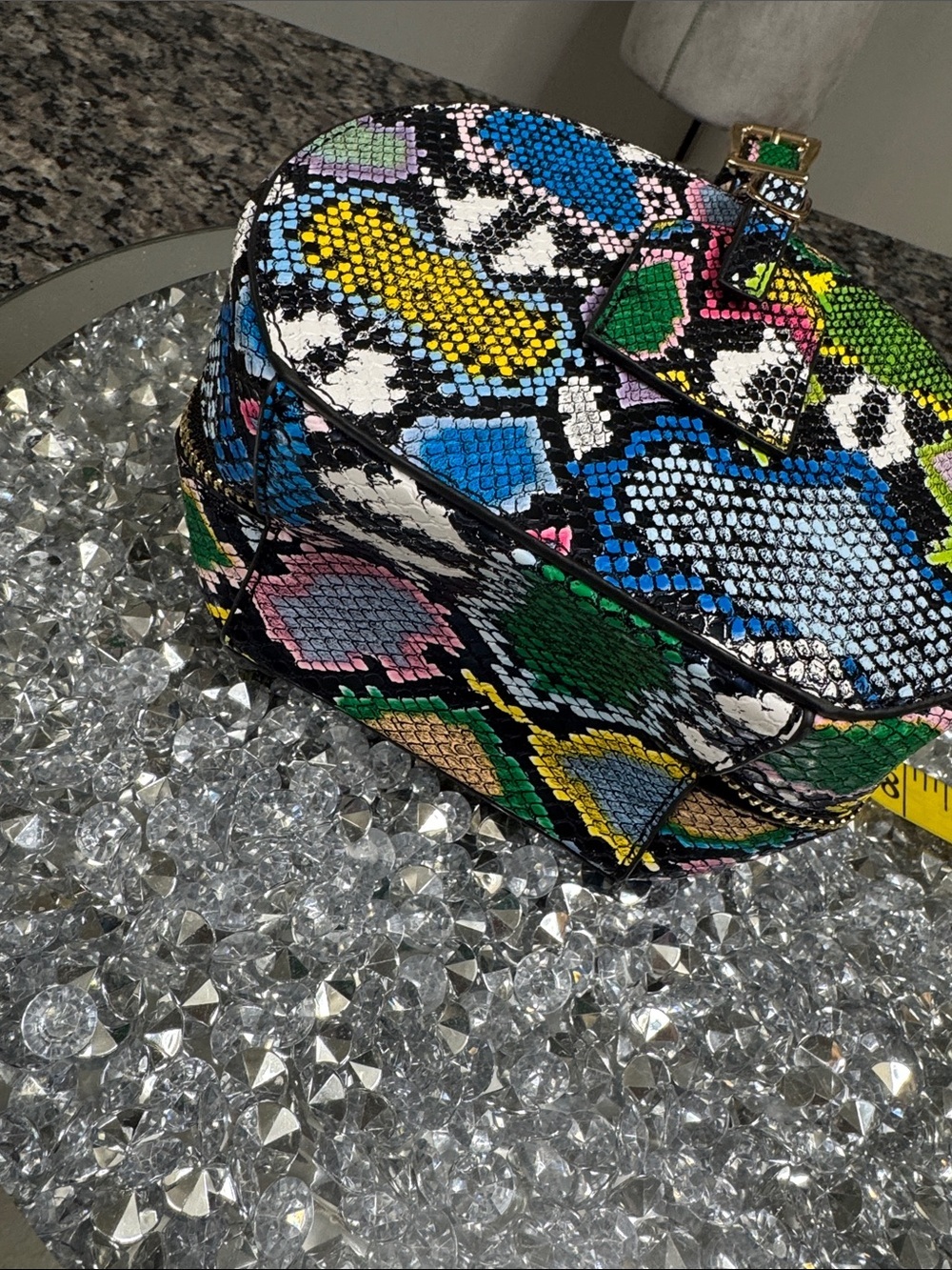 Multicolor Python-Print Round Wristlet mini Bag EUC - Picture 9 of 15